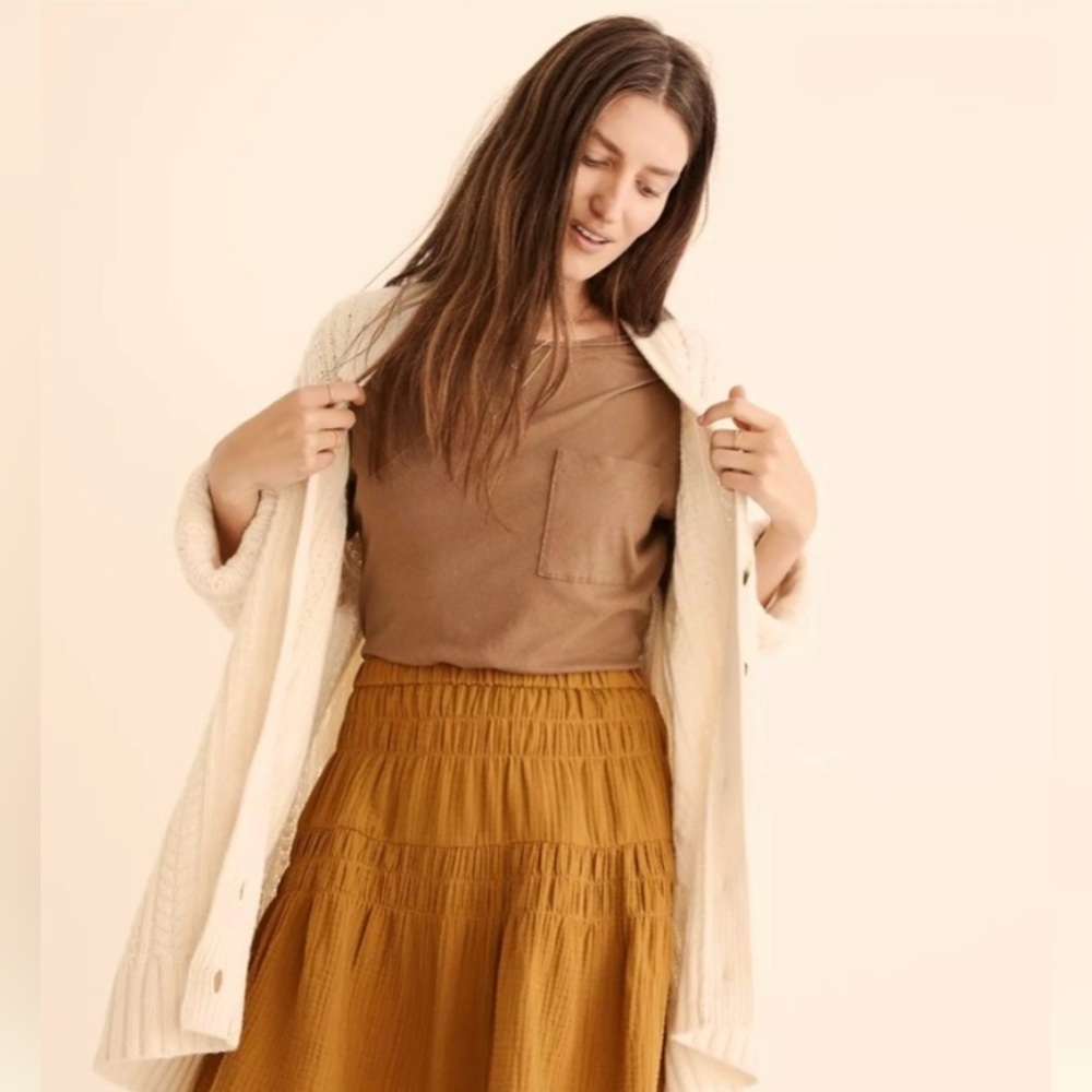 Madewell Double-Gauze Smocked Mini Skirt in Mustard Yellow size medium